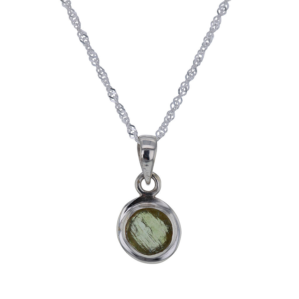 round raw moldavite pendant necklace in sterling silver round-raw-moldavite-pendant-necklace-in-sterling-silver