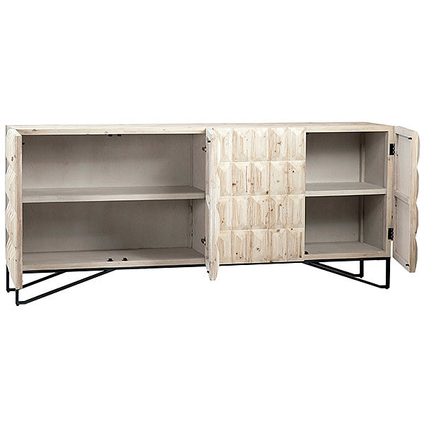 Montero Baguette Cut Sideboard in Gray White Washed Recycled Pine –