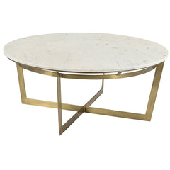 Clinton 39" Marble & Brass Finished Iron Mid Century Modern Round Coffee Table