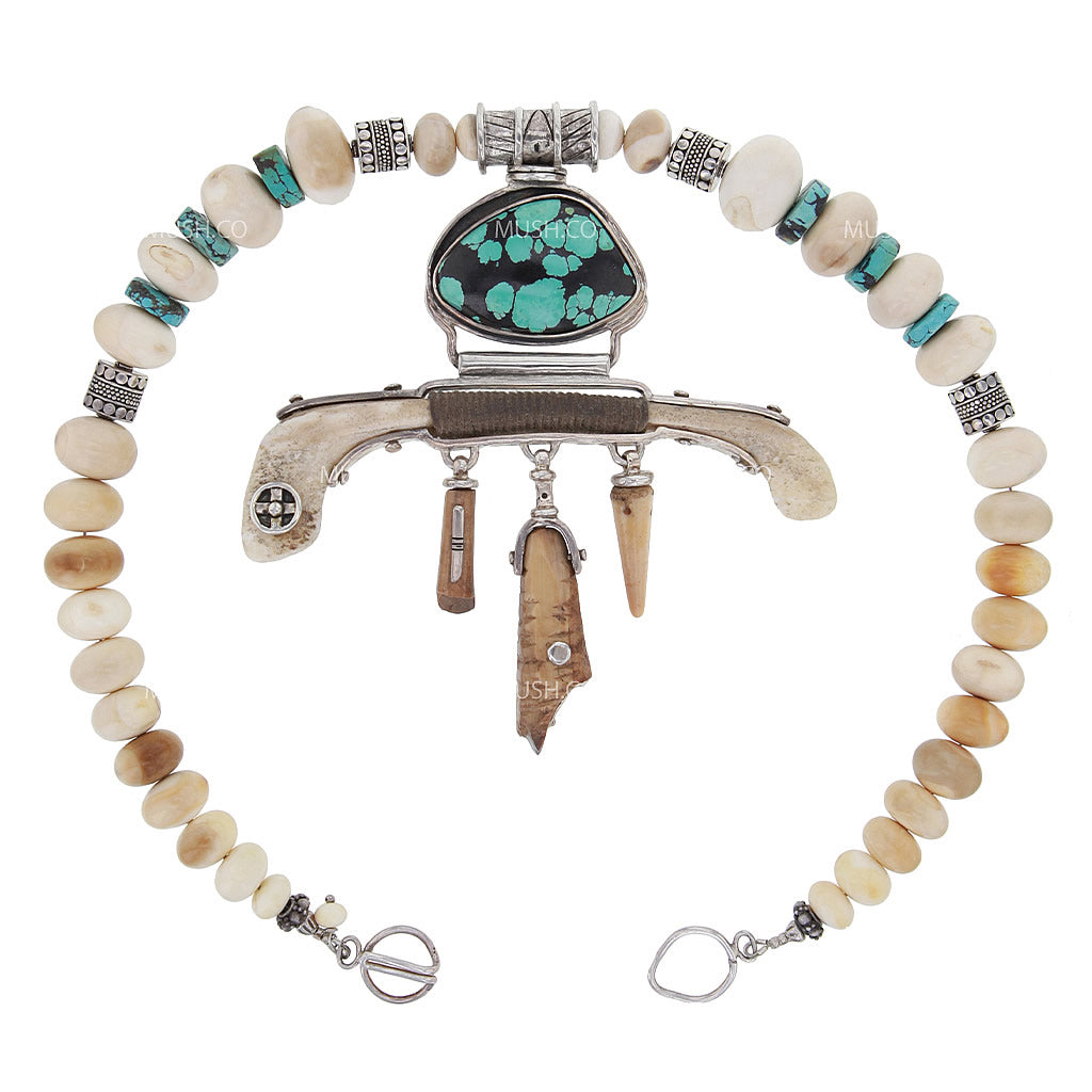 large fossil artifact necklace with turquoise large-fossil-artifact-necklace-with-turquoise