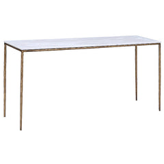 Enzo 59" Marble Top & Hammered Copper Tone Base Console Table