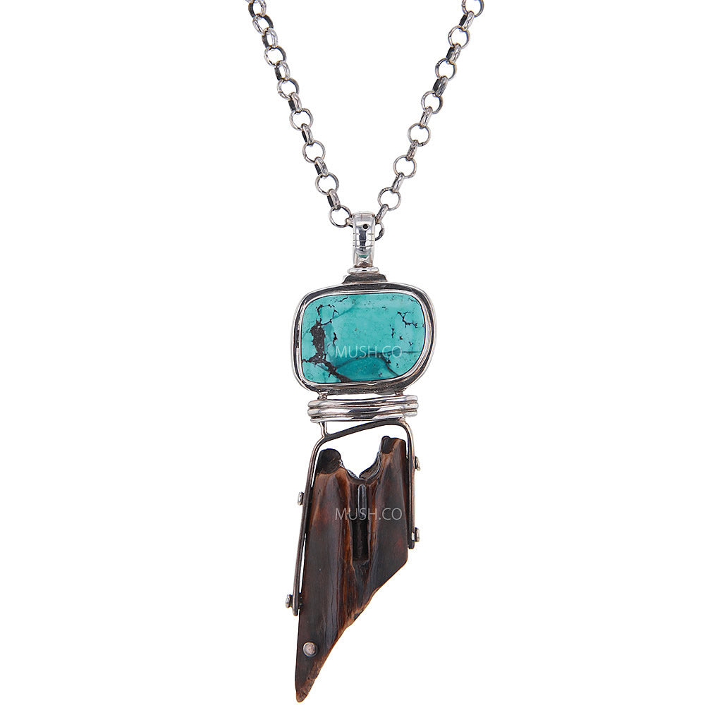 ancient harpoon artifact fossil necklace with blue turquoise ancient-harpoon-artifact-fossil-necklace-with-blue-turquoise