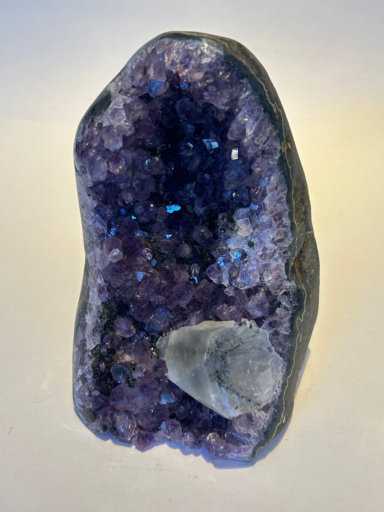 Dark Amethyst cathedral with Calcite crystal