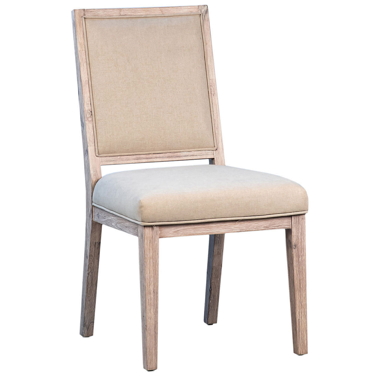 PAIR of Rafael Dining Chairs In Accacia Wood & Sand Color Cotton Blend Hollywood
