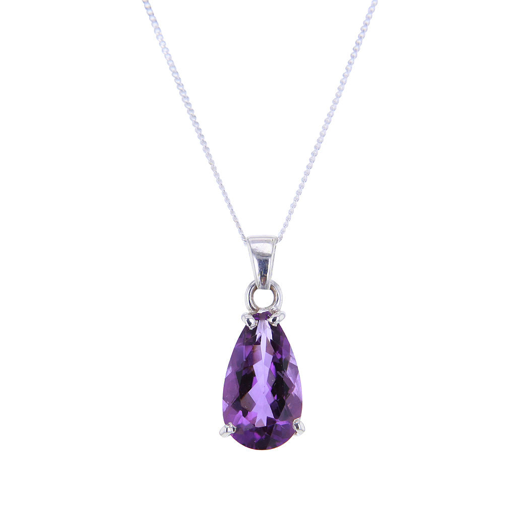 Pear Shaped Rose de France AAA Amethyst Pendant Necklace Hollywood