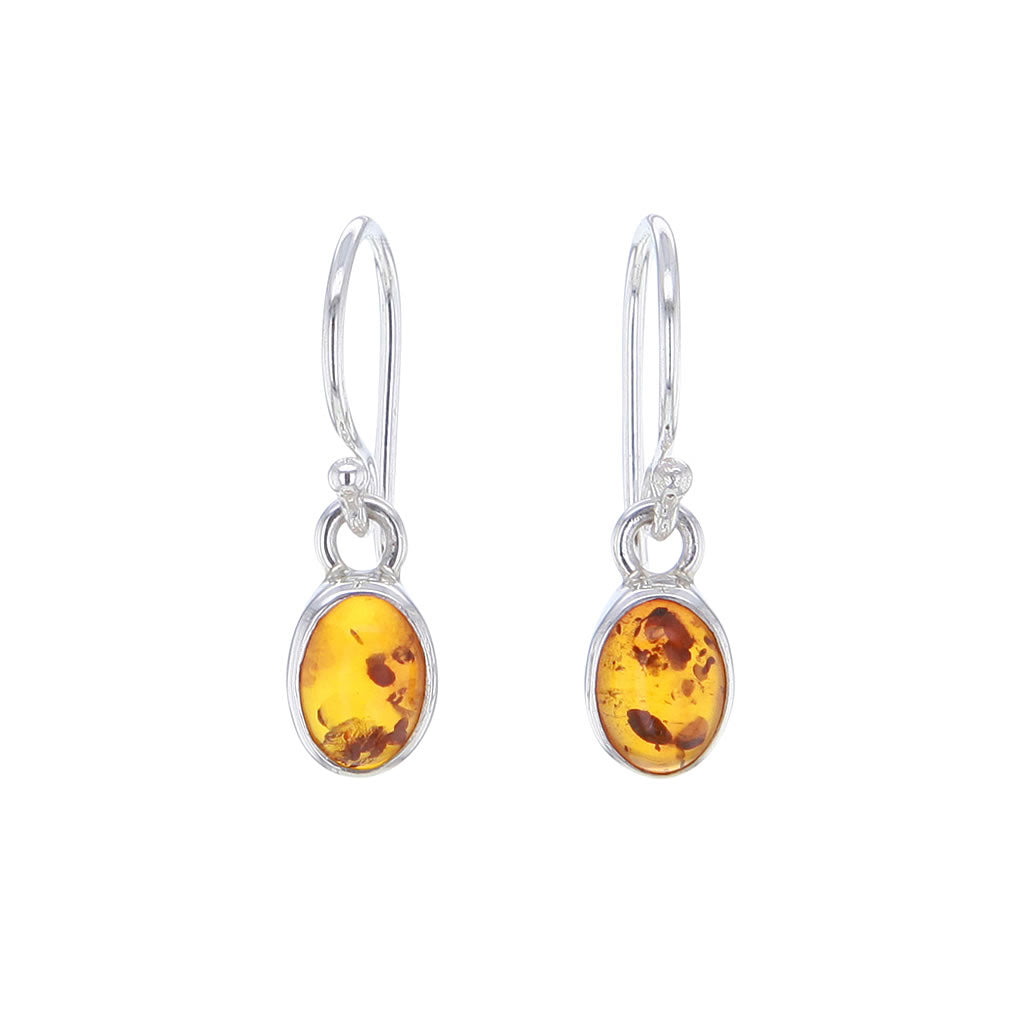 Baltic Amber Drop Earrings Set in Sterling SIlver Hollywood