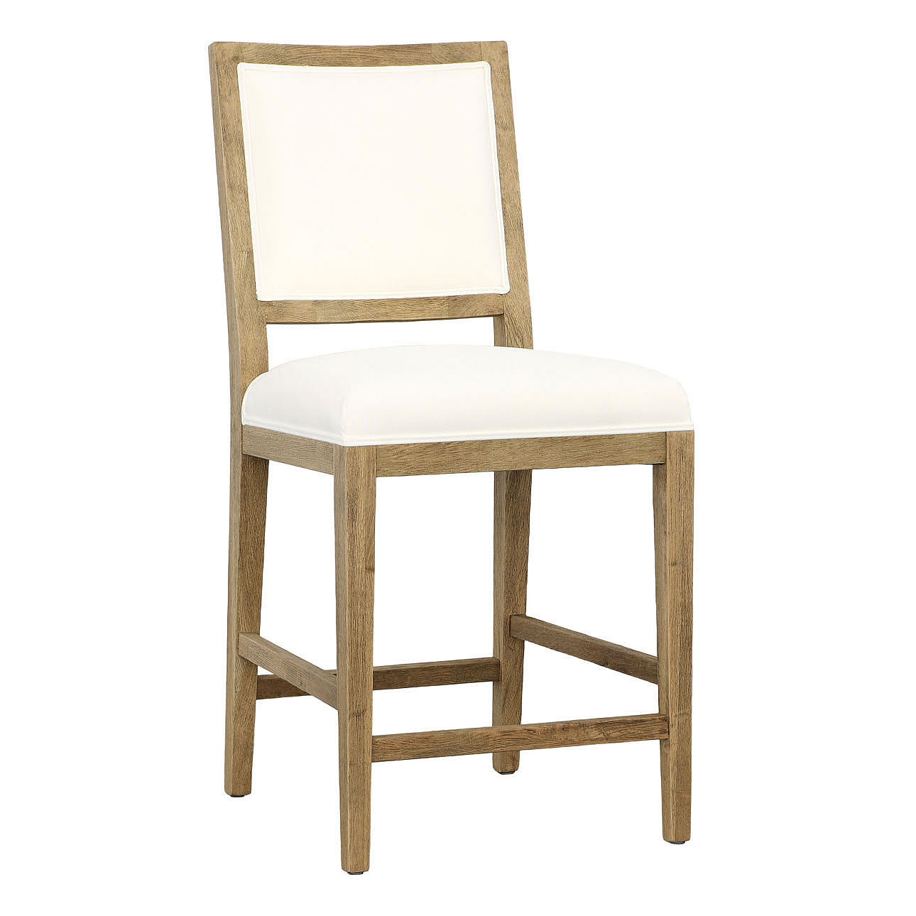 PAIR Croft Barstools in White Cotton Blend Upholstery & Oak Wood Frame Hollywood