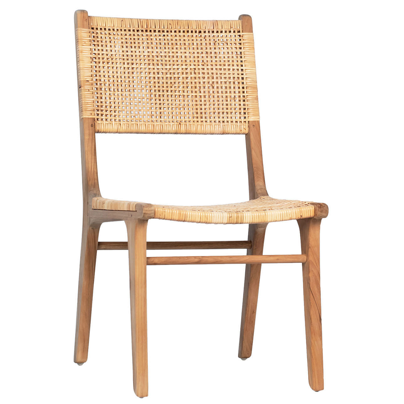 PAIR Emo Dining Chairs in Natural Finish Teak Wood & Rattan Hollywood