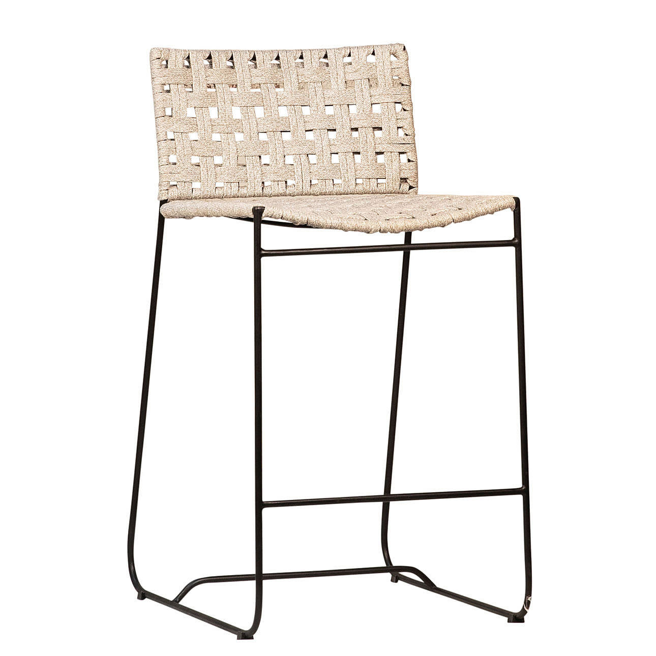 Ezra Outdoor Counter Stools in Natural Rope & Black Powder Coated Legs PAIR Hollywood