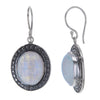 Oval Cabochon Moonstone Sterling Silver Earrings with Star Deatil
