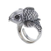 Koi Fish Sculpted Sterling Silver Ring with Black Onyx Eyes