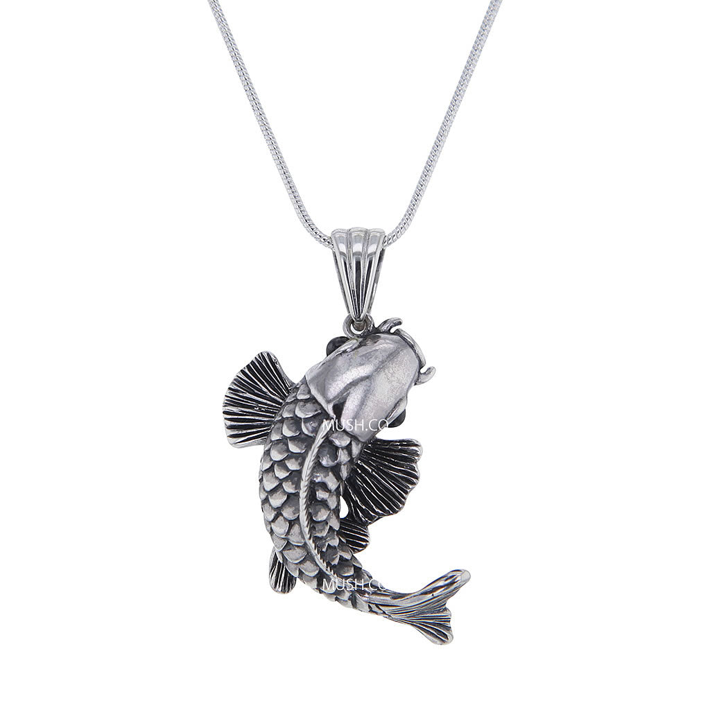 Koi Fish Pendant Necklace in Sterling Silver Hollywood