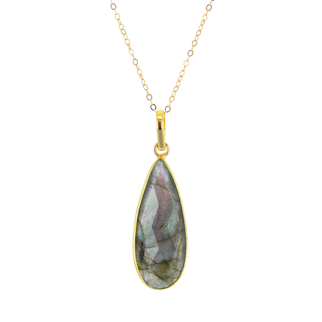 Faceted Labradorite Pendant Necklace in Gold Plated Sterling Silver Hollywood