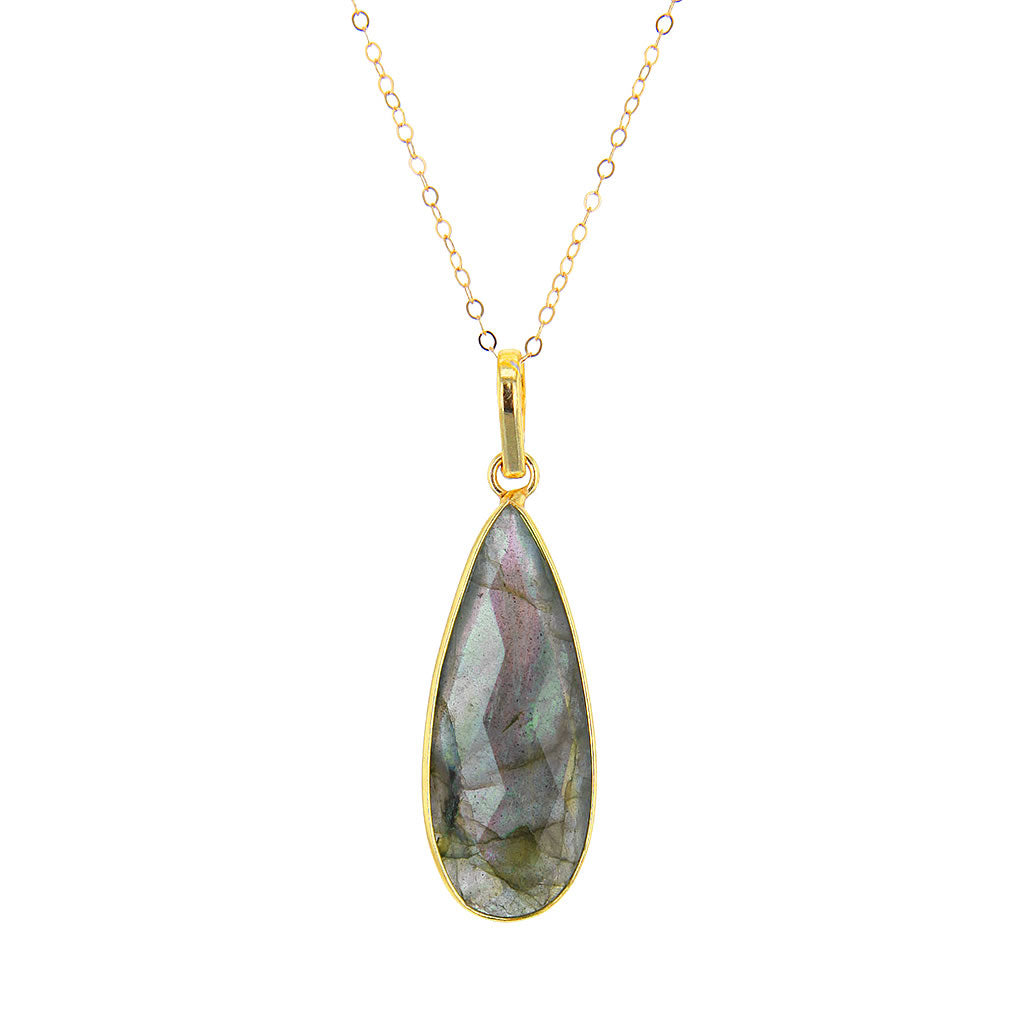 Faceted Labradorite Pendant Necklace in Gold Plated Sterling Silver