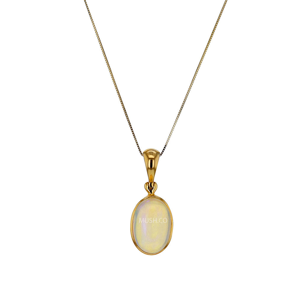 Natural Ethiopian Opal Cabochon Pendant in Solid 14K Gold Setting Hollywood