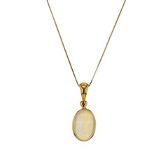 Natural Ethiopian Opal Cabochon Pendant in Solid 14K Gold Setting