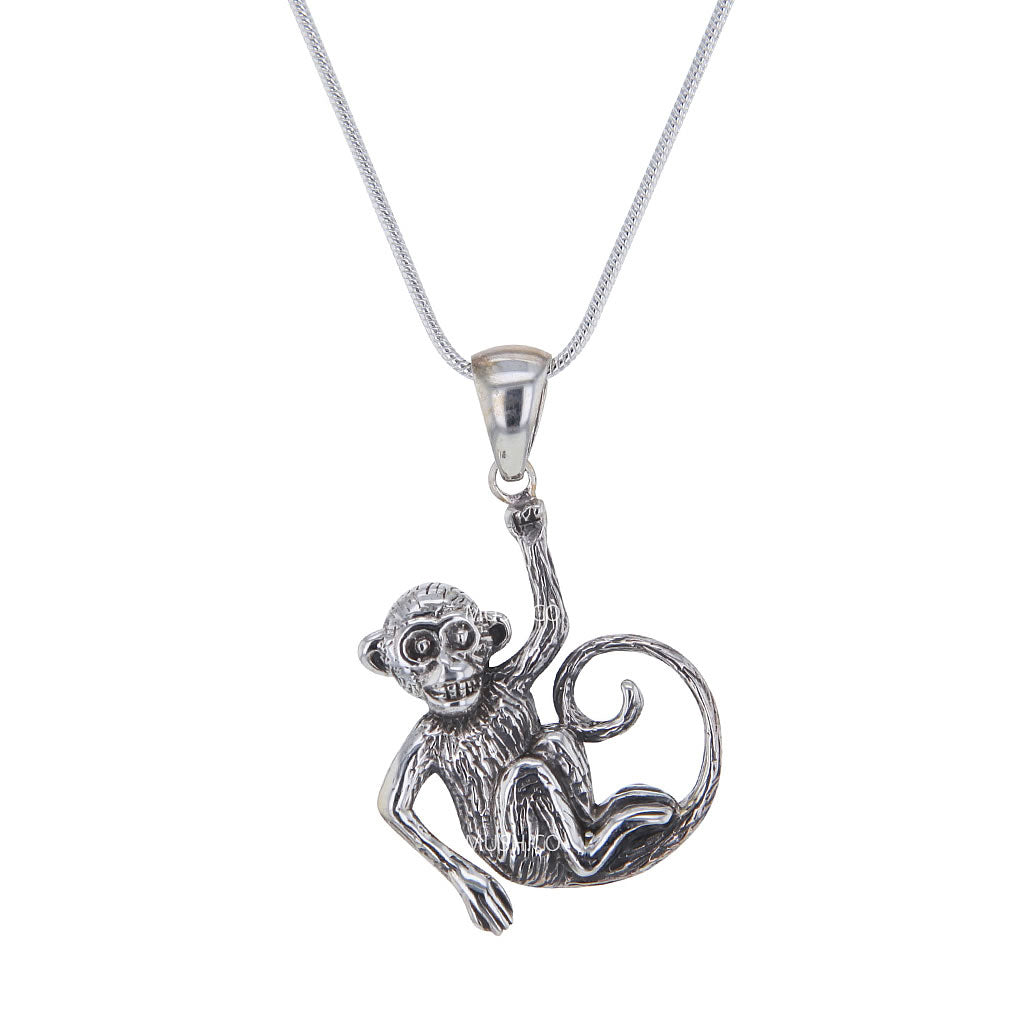 Monkey Pendant Necklace in Sterling Silver Hollywood