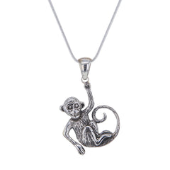 Monkey Pendant Necklace in Sterling Silver