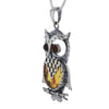 Wise Owl Pendant Necklace in Sterling Silver & Amber Accent