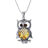Wise Owl Pendant Necklace in Sterling Silver & Amber Accent