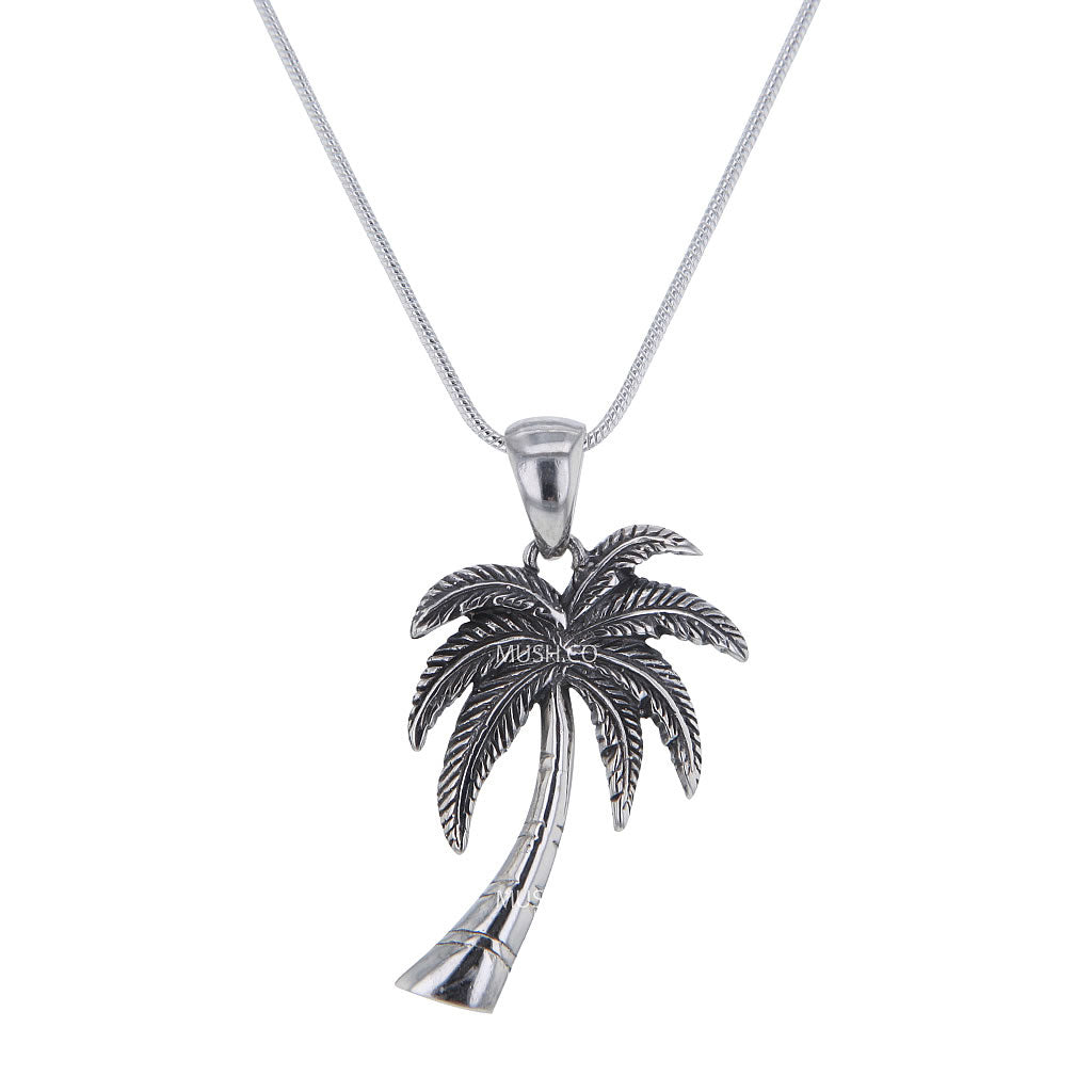 Palm Tree Pendant Necklace in Sterling Silver
