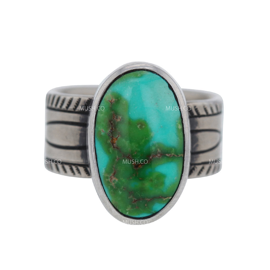 Royston Turquoise Sterling Silver Navajo Ring by A H Size 9 Hollywood