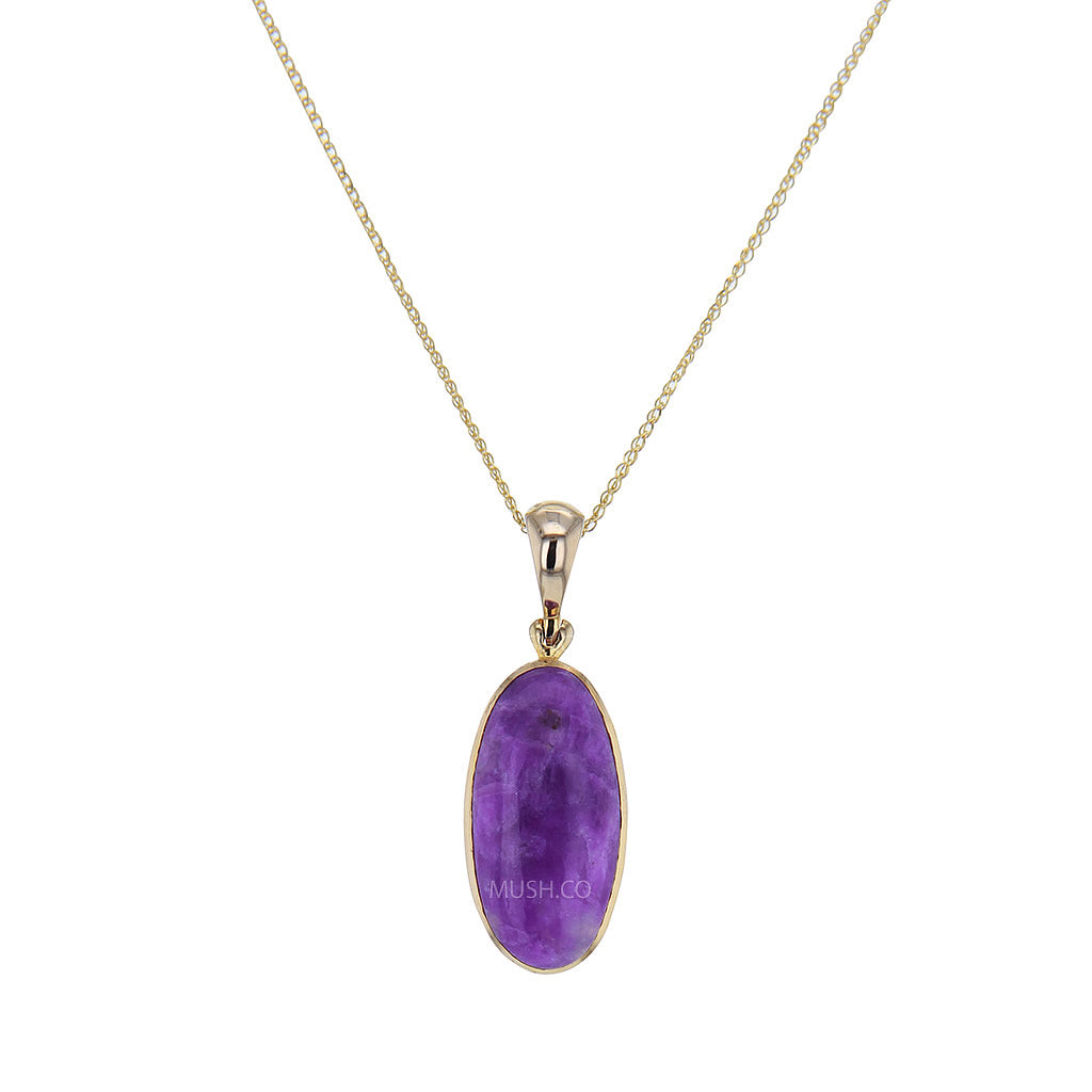 Natural Sugilite Pendant Necklace in 14K Solid Gold Setting Hollywood