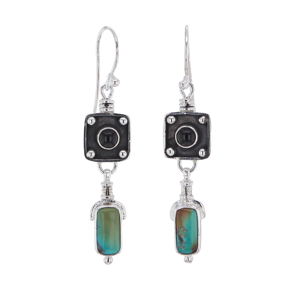 Turquoise & Black Onyx Sterling Silver Earrings Hollywood