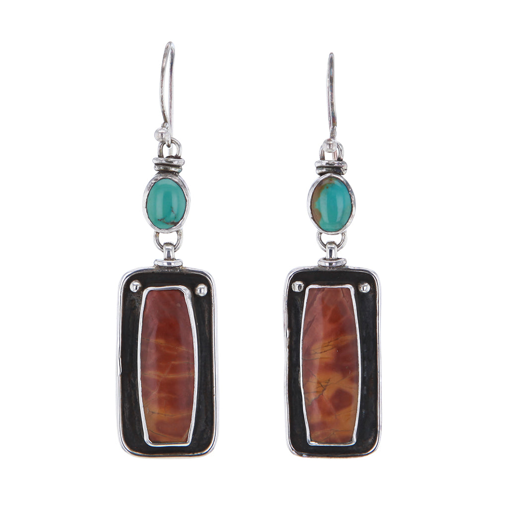 Turquoise & Red Jasper Sterling Silver Earrings Hollywood