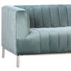 Frau Ribbed Velvet Upholstery Sofa in Teal with Nickel Finished Legs
