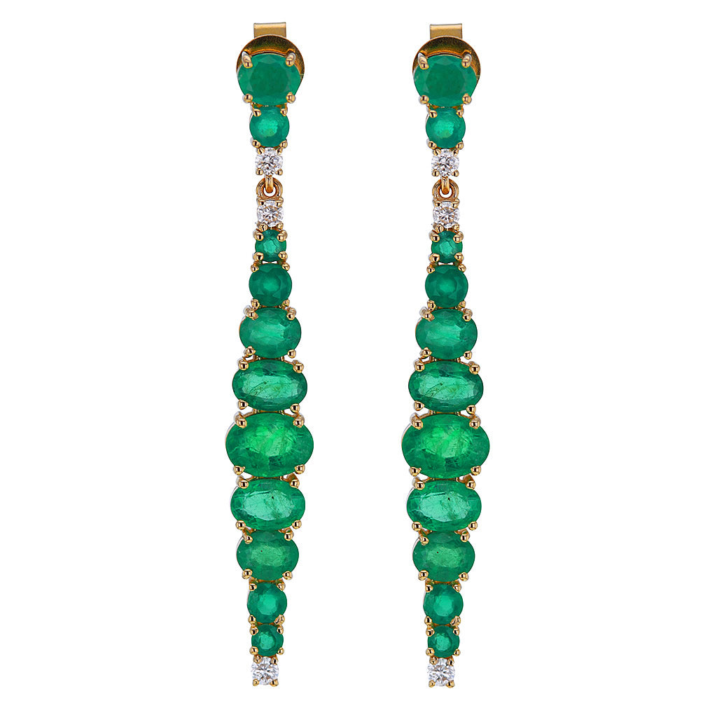 Faceted Emerald & Diamond Stack 14K Solid Gold Dangle Earrings Hollywood