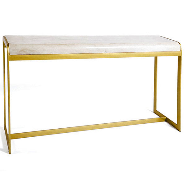 New Yorker Designer Marble Top Gold Tone & Iron Base Console Table Hollywood