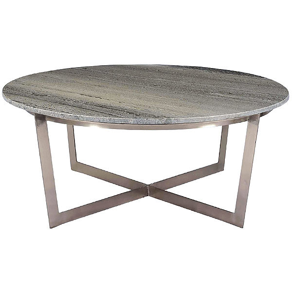 Ronnie Round 39" Gray Marble Top & Brushed Nickel Modern Coffee Table Hollywood