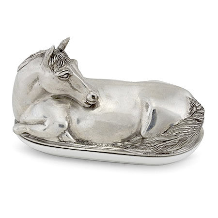 Horse Butter Dish in Sterling Silver Pewter Hollywood