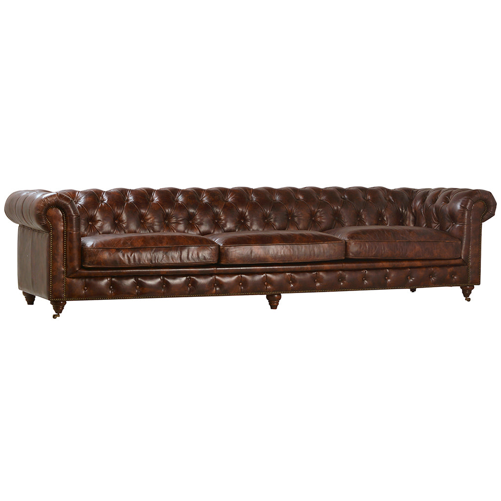 Laguna 119" Luxury Tufted Full Grain Leather Sofa in Antiqued Brown