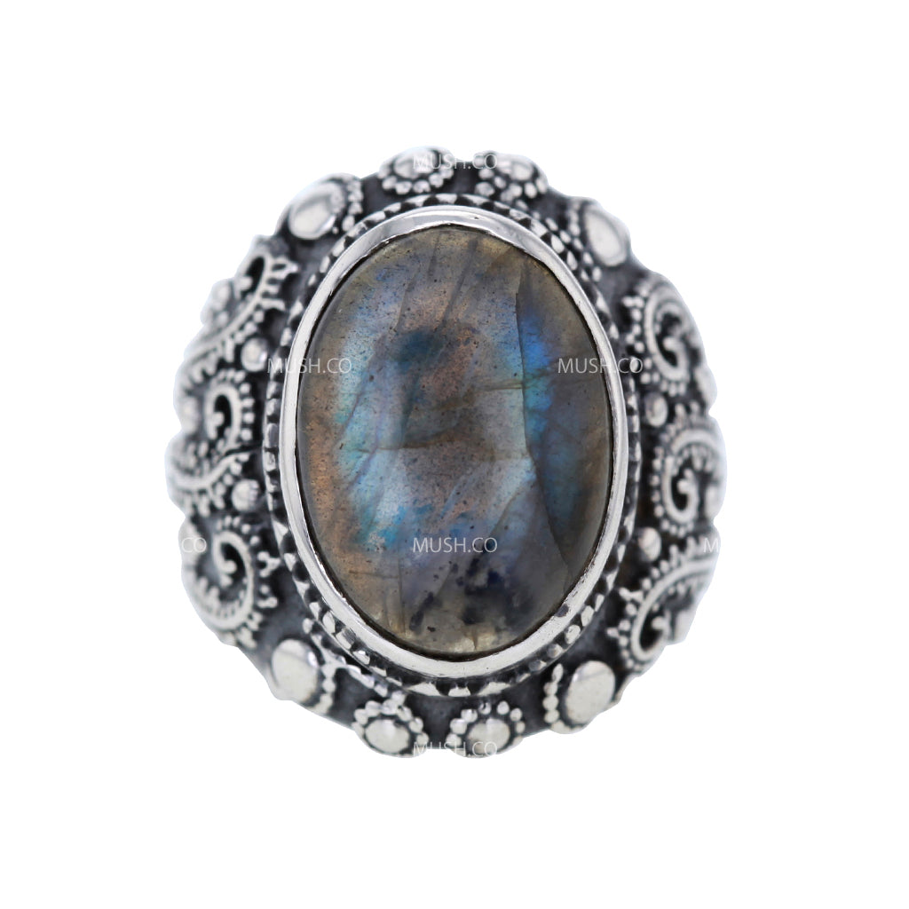 Labradorite Boho Sterling Silver Ring Size 8 Hollywood