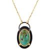 Black Rhodium Plate & 14K Gold Plate Oval Turquoise Pendant Necklace