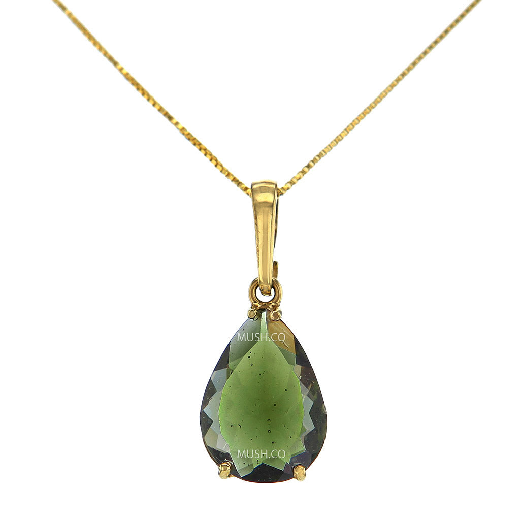 Galactica Moldavite Pendant Necklace in 14K Solid Gold Setting Hollywood