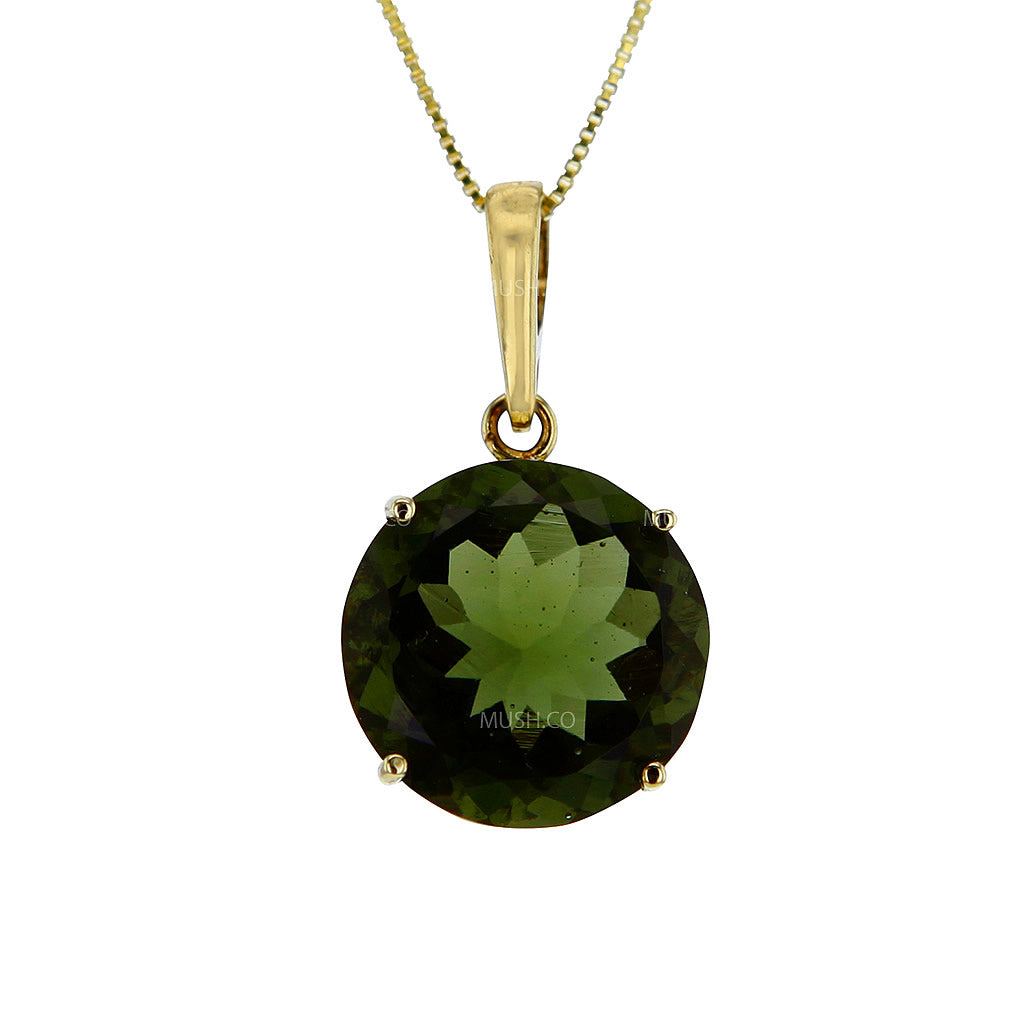 Brightstar Moldavite Pendant Necklace in 14K Solid Gold Setting Hollywood