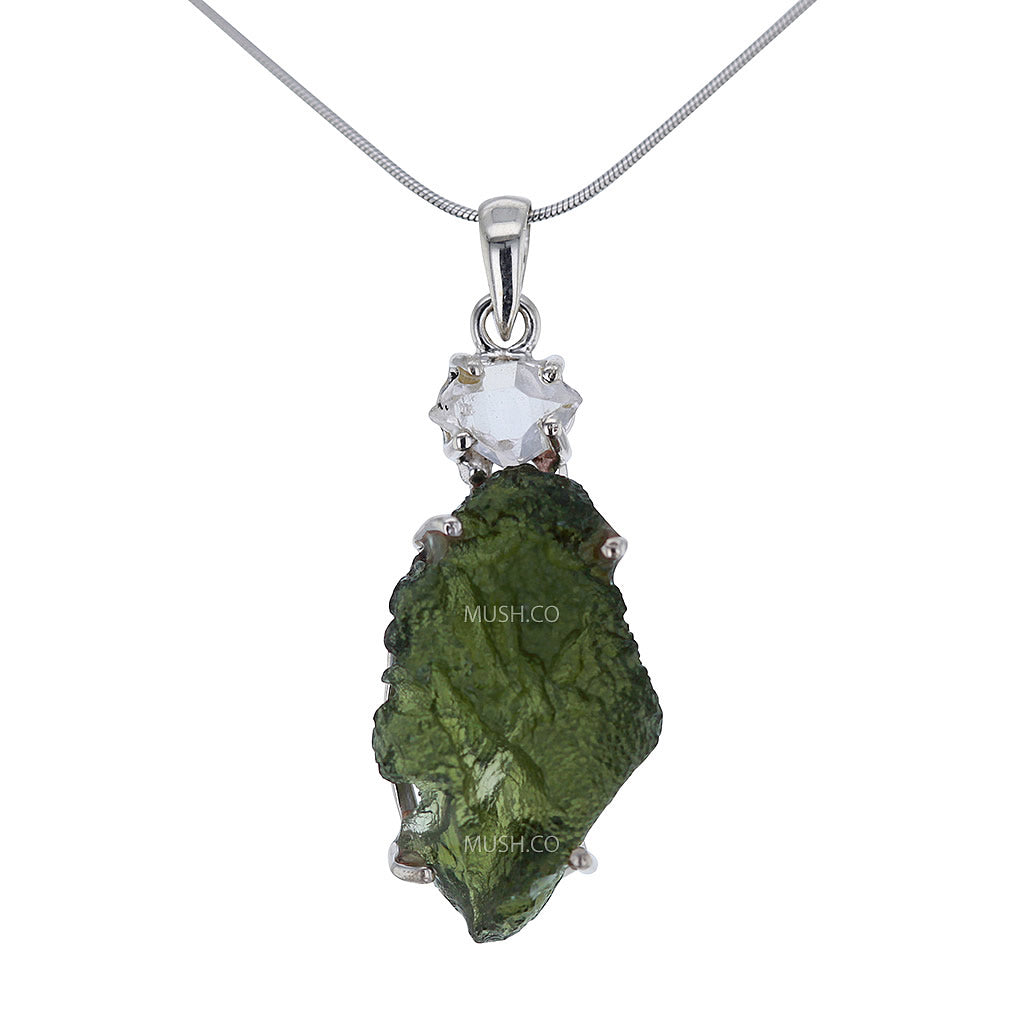 raw moldavite herkimer diamond crystal pendant necklace v1 raw-moldavite-herkimer-diamond-crystal-pendant-necklace-v1