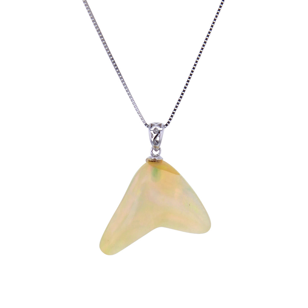 Stunning Natural Brazilian Opal Pendant Necklace on 18K White Gold Chain Hollywood