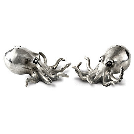 Octopus Salt & Pepper Shakers in Sterling Silver Pewter