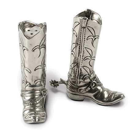 Boots & Spurs Salt & Pepper Shakers in Sterling Silver Pewter