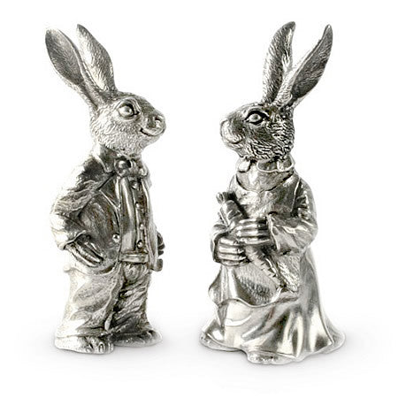 Peter & Flopsy Rabbit Salt & Pepper Shakers in Sterling Silver Pewter Hollywood