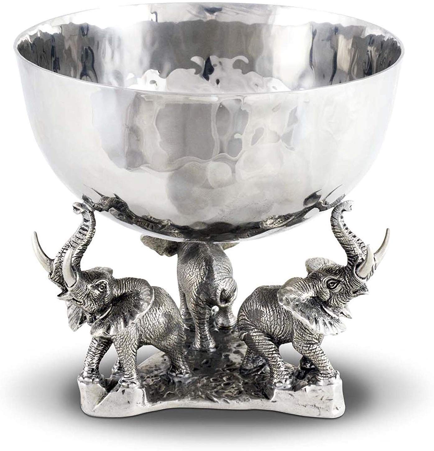 Luxury Bowl Ice Tub with 3 Elephants in Sterling Silver Pewter & Stainless Steel Hollywood