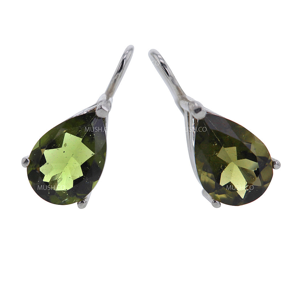Venus Faceted Moldavite and Sterling Silver Earrings Hollywood