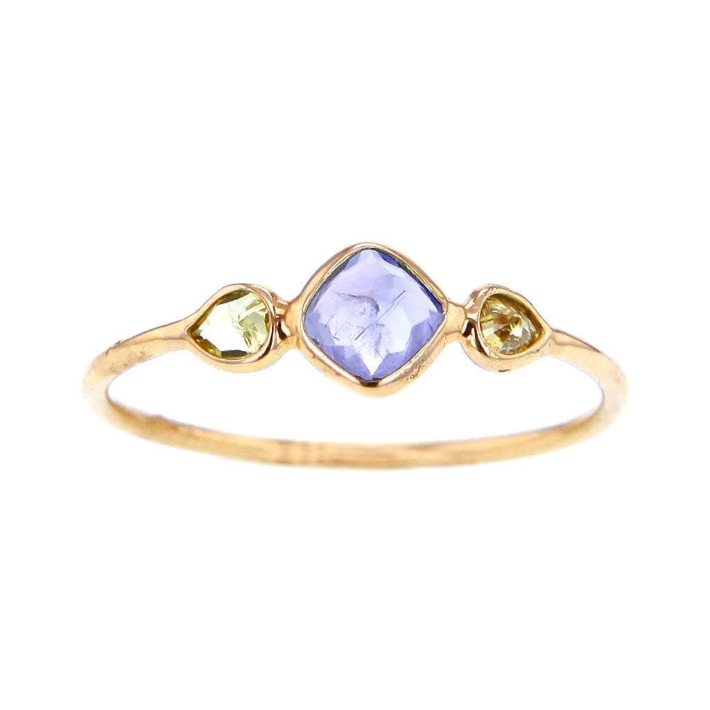 Brilliant Faceted Tanzanite & Diamonds Ring 14K Gold Size 7 Hollywood