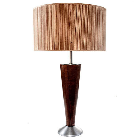 BRUNO Contemporary Funnel Shape Table Lamp Brushed Nickel and Walnut Base Hollywood