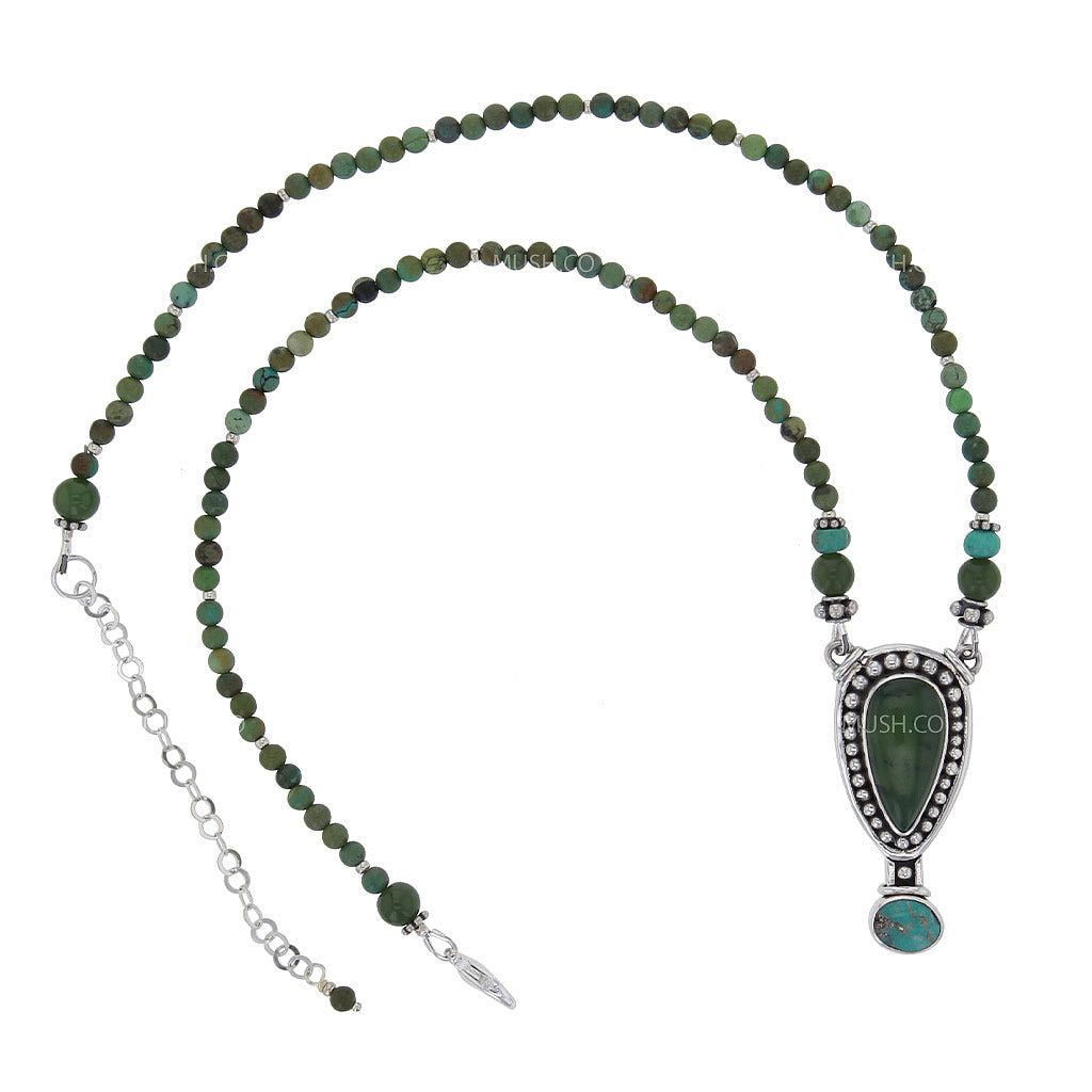 Alaskan Jade & Turquoise Pendant Necklace with Beaded Chain Hollywood