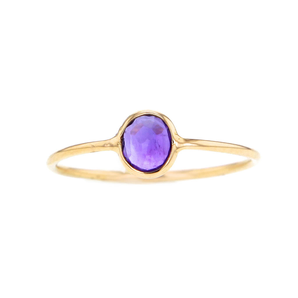 18K Solid Gold Ring with Hemisphere Amethyst Size 7 Hollywood